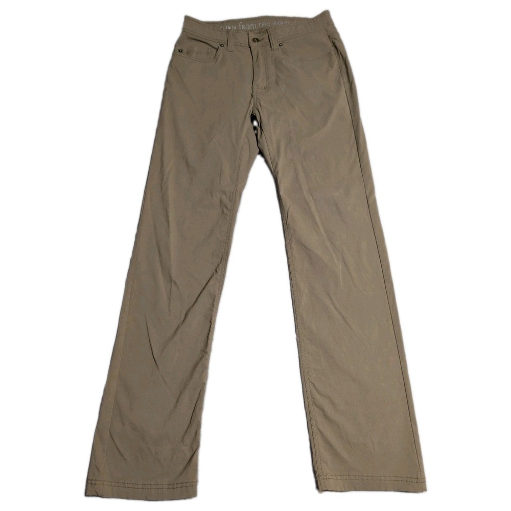 prAna Brion Pants Mens 32x34 Khaki Brown Slim Fit Stretch Hiking Travel